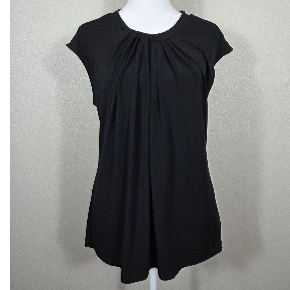Liz Claiborne Woman's Career Black Sleeveless Blouse with Rouching Size Small